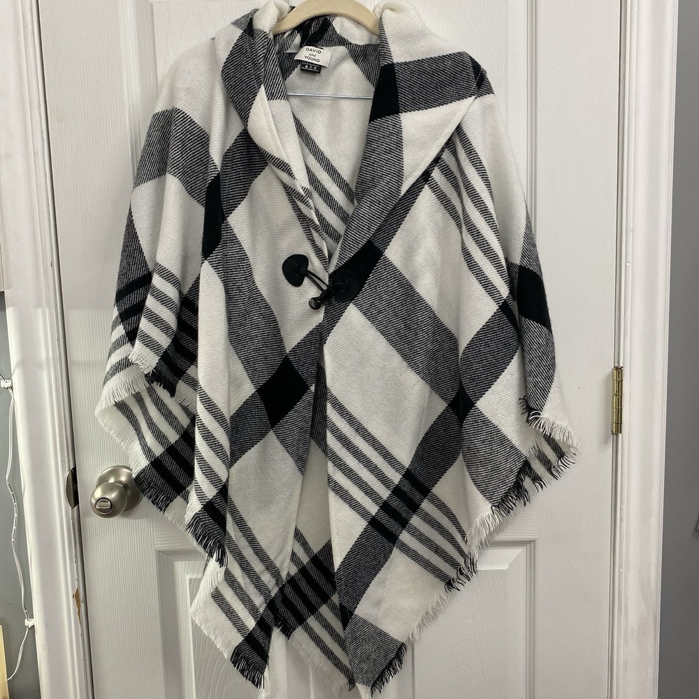 D&Y Women's Checkered fall Spring plaid fringe cape Poncho wrap Sz-‎ One Size
